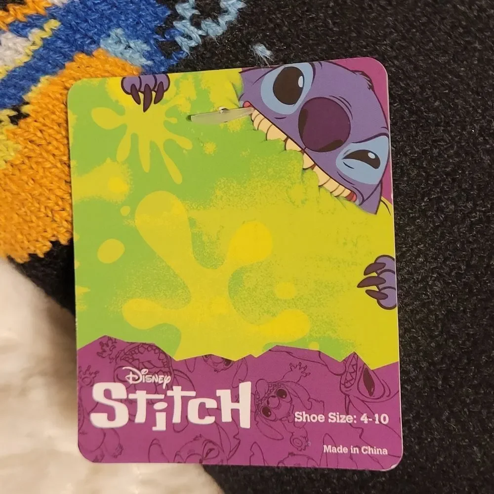 Disney Stitch Halloween Candy Corn Cozy Slipper Socks Faux Fur OS Shoe 4-10 New